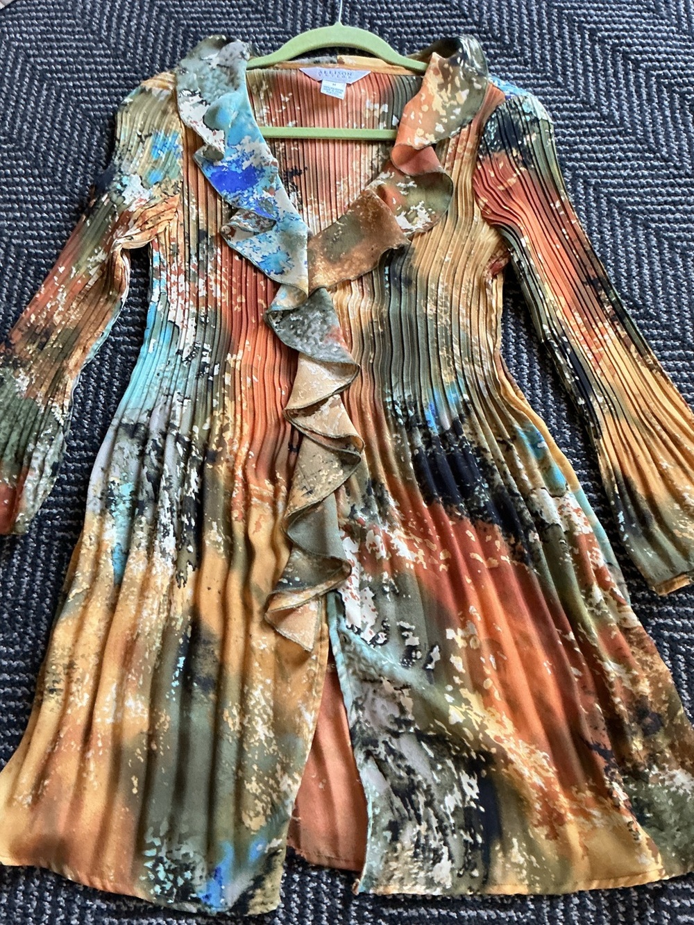 Multicolor Ruffle Front Pleated Long Sleeve blouse